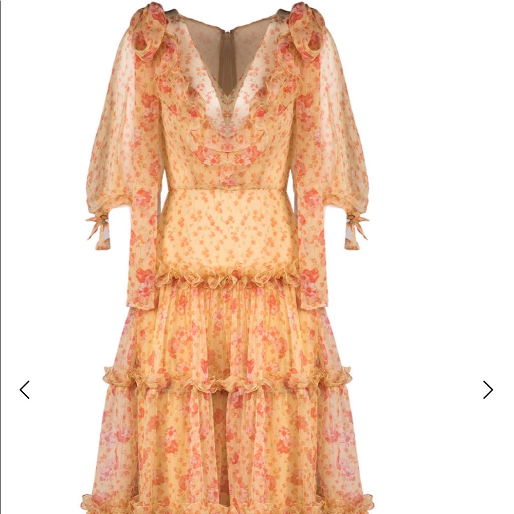 Luisa Beccaria -Floral Chiffon Flounces Midi Dress